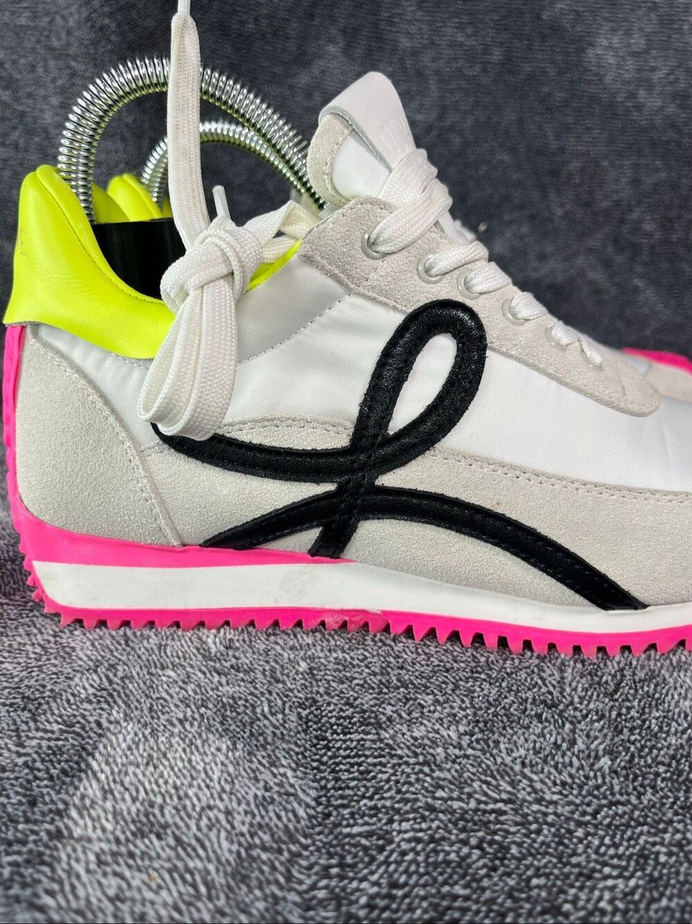 LOEWE Flow Runner Sneakers Nylon & Suede Soft White Neon Pink Yellow EU 38 / 8 - Picture 4 of 10